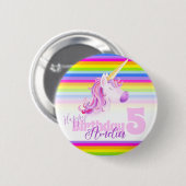 Rainbow Unicorn Kopf Wasserfarbe Kunst Alter 5 Tas Button (Vorne & Hinten)