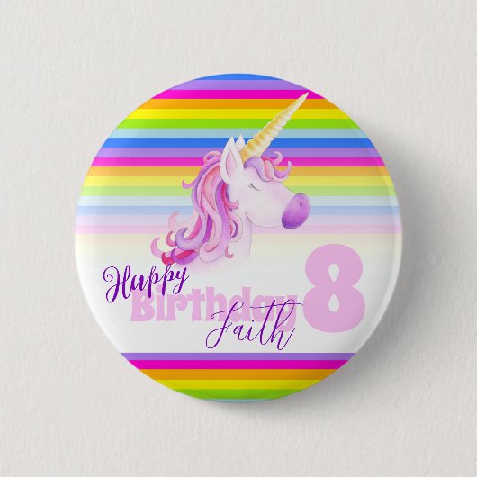 Rainbow Unicorn Kopf Wasserfarbe Kunst Alter 8 Tas Button (Vorderseite)