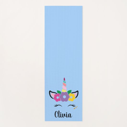 Rainbow Unicorn Light Blue Personalisiert Yoga Mat Yogamatte (Vorderseite)