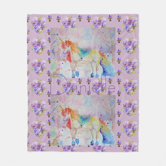 Rainbow Unicorn Lila Blütendecke Fleece Blanket (Vorderseite)