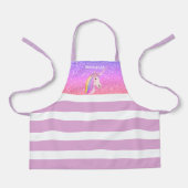 Rainbow Unicorn Lila Glitzer Girls Personalisiert Schürze (Vorderseite)