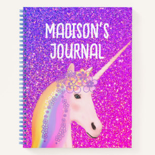 Rainbow Unicorn Lila Glitzer Monogram Journal Notizblock