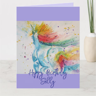 Rainbow Unicorn lilac Watercolor Girls Geburtstag Karte