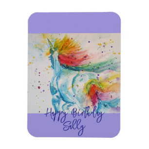 Rainbow Unicorn lilac Watercolor Girls Geburtstag Magnet