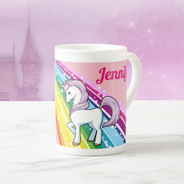 Rainbow Unicorn Little Girl's Cup Personalize NAME Porzellantasse