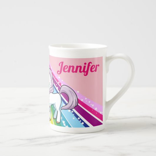 Rainbow Unicorn Little Girl's Cup Personalize NAME Porzellantasse (Rechts)