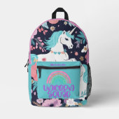 Rainbow Unicorn Magic Glitzer Print Name Backpack Bedruckter Rucksack (Vorderseite)