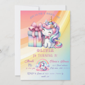 Rainbow Unicorn Magic Moment Girl Geburtstag Einladung