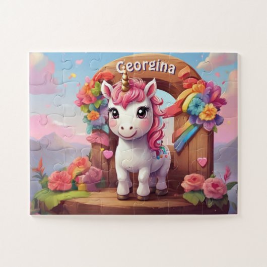 Rainbow Unicorn Magic Personalisiert Puzzle (Horizontal)