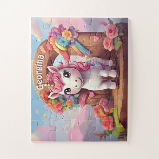 Rainbow Unicorn Magic Personalisiert Puzzle (Vertikal)