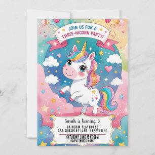 Rainbow Unicorn Magical 3. Geburtstag Einhorn Einladung