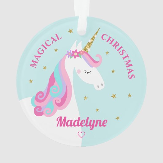 Rainbow Unicorn Magical Christmas Aqua Ornament (Rückseite)