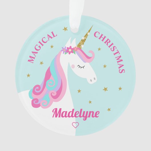 Rainbow Unicorn Magical Christmas Aqua Ornament (Vorderseite)