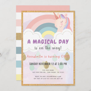 Rainbow & Unicorn Magical Gold Geburtstag Einladung
