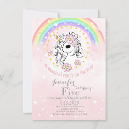 Rainbow Unicorn Magical Gold Pink Geburtstagskarte Einladung