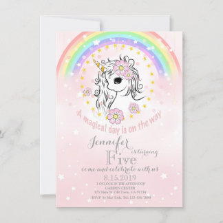 Rainbow Unicorn Magical Gold Pink Geburtstagskarte Einladung