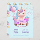 Rainbow Unicorn Magical Second Birthday Einladung (Vorne/Hinten)