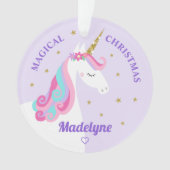 Rainbow Unicorn Magische Weihnachten Lila Ornament (Vorderseite)