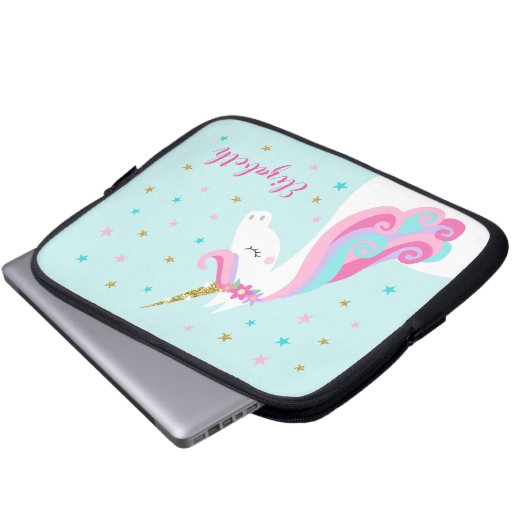 Rainbow Unicorn Magischer Glitzer Laptopschutzhülle (Vorne Knopf)