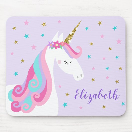 Rainbow Unicorn Magischer Glitzer Lila Mousepad (Vorne)