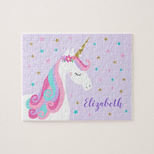 Rainbow Unicorn Magischer Glitzer Lila Puzzle (Horizontal)