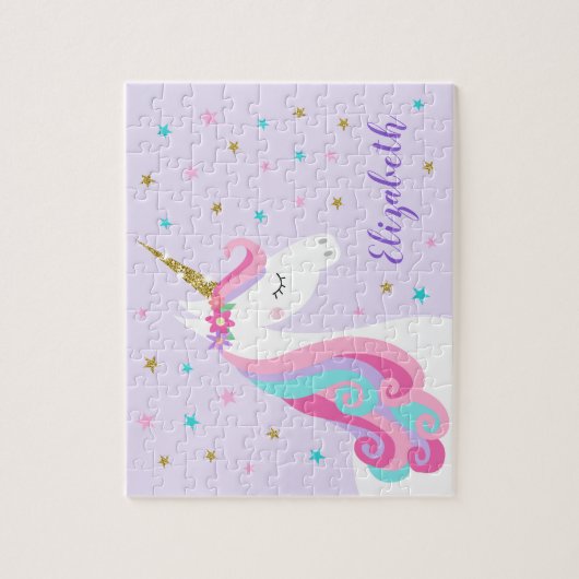 Rainbow Unicorn Magischer Glitzer Lila Puzzle (Vertikal)