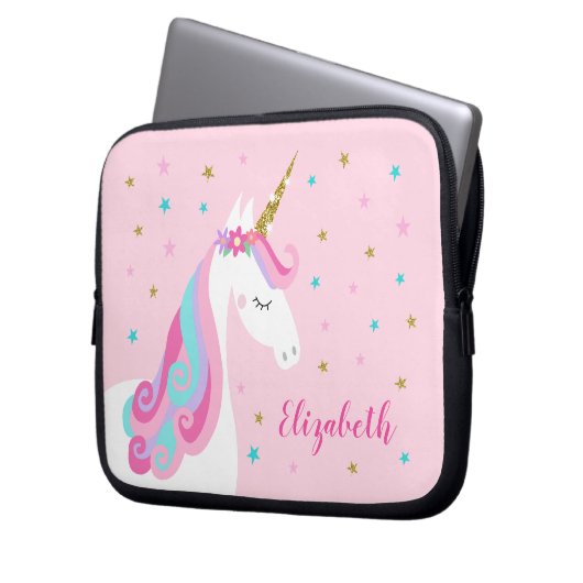 Rainbow Unicorn Magischer Glitzer Rosa Laptopschutzhülle (Vorderseite Links)