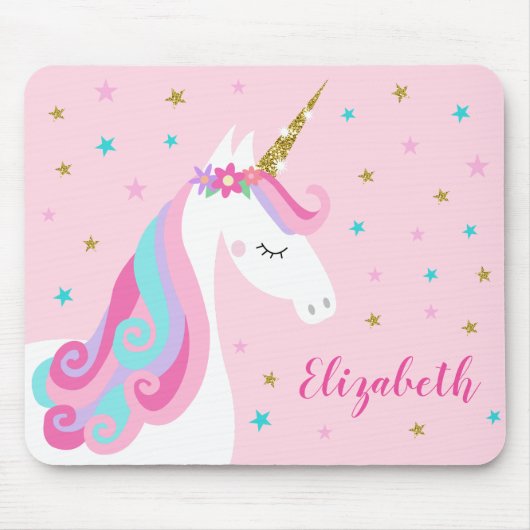 Rainbow Unicorn Magischer Glitzer Rosa Mousepad (Vorne)
