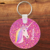 Rainbow Unicorn Magischer Rosa Glitzer Personalisi Schlüsselanhänger (Vorderseite)