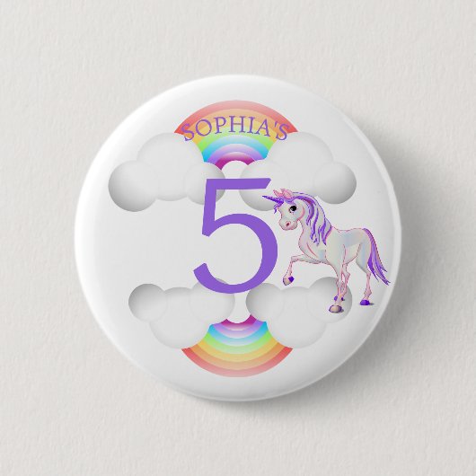 Rainbow Unicorn Magisches Niedliches Zeitalter Geb Button (Vorderseite)