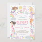 Rainbow Unicorn Mermaid Birthday Einladung (Vorderseite)