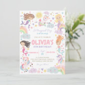 Rainbow Unicorn Mermaid Birthday Einladung (Stehend Vorderseite)
