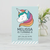 Rainbow Unicorn Mint Green Girl Birthday Einladung (Stehend Vorderseite)
