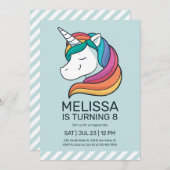 Rainbow Unicorn Mint Green Girl Birthday Einladung (Vorne/Hinten)