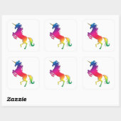 Rainbow Unicorn mit Gold Horn Quadratischer Aufkleber (Blatt)