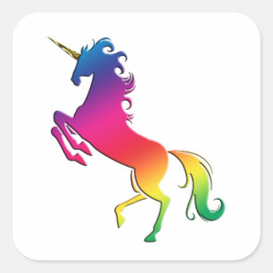 Rainbow Unicorn mit Gold Horn Quadratischer Aufkleber