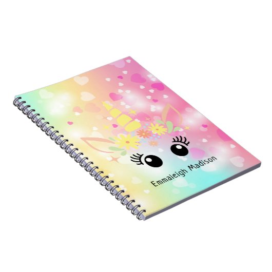 Rainbow Unicorn mit Herz | MIT MONOGRAMM Notizblock (Rechte Seite)