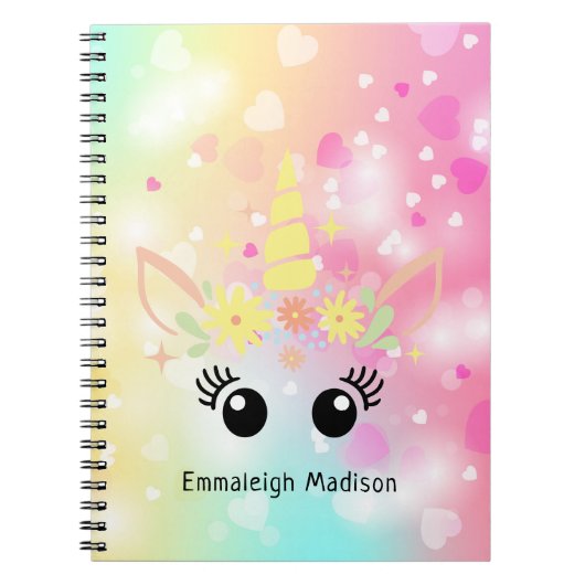 Rainbow Unicorn mit Herz | MIT MONOGRAMM Notizblock (Vorderseite)