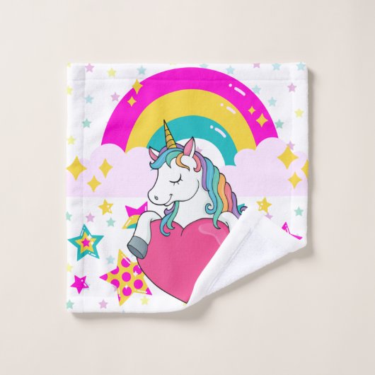 Rainbow Unicorn mit Sternen Badhandtuch Set (Waschlappen)