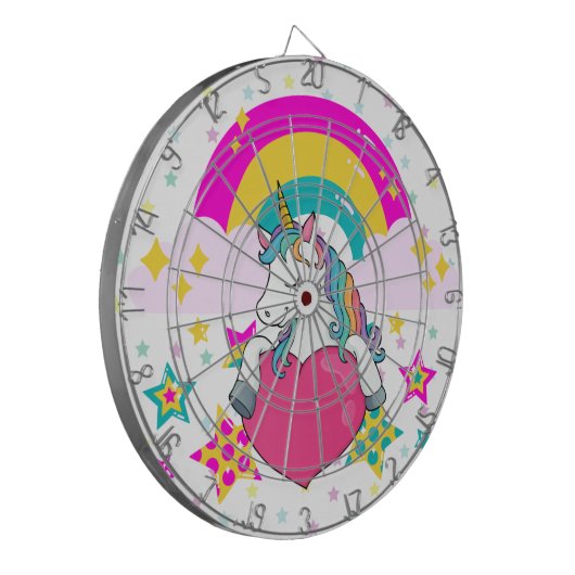 Rainbow Unicorn mit Sternen Dartscheibe (Vorderseite Links)