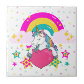 Rainbow Unicorn mit Sternen Fliese (Vorderseite)