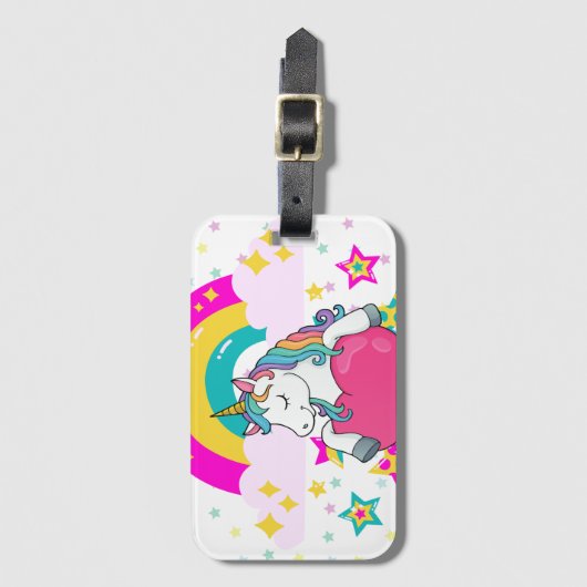 Rainbow Unicorn mit Sternen Gepäckanhänger (Vorderseite Vertikal)