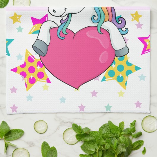 Rainbow Unicorn mit Sternen Geschirrtuch (Gefaltet)