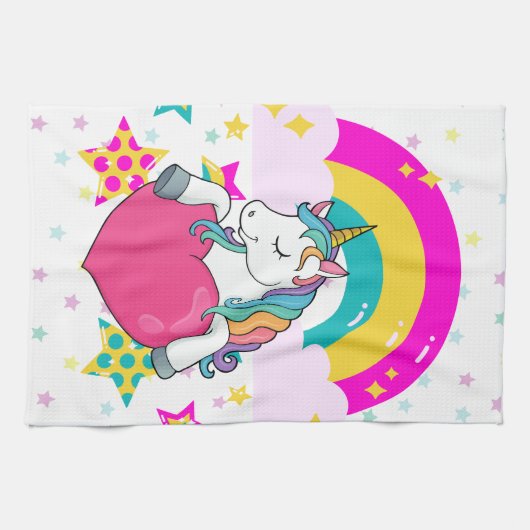 Rainbow Unicorn mit Sternen Geschirrtuch (Horizontal)