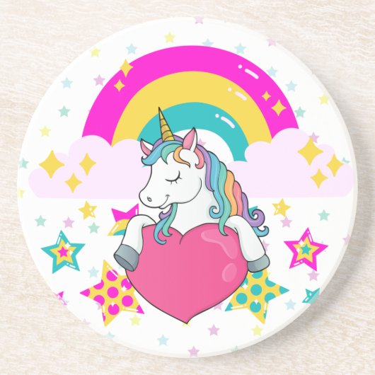 Rainbow Unicorn mit Sternen Getränkeuntersetzer (Vorne)