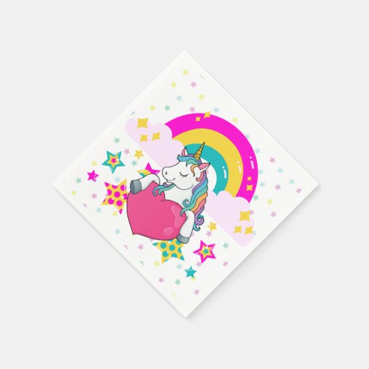 Rainbow Unicorn mit Sternen Serviette (Ecke)