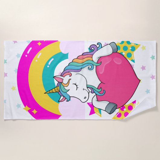 Rainbow Unicorn mit Sternen Strandtuch (Vorderseite)