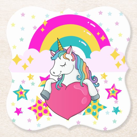 Rainbow Unicorn mit Sternen Untersetzer (Vorderseite)