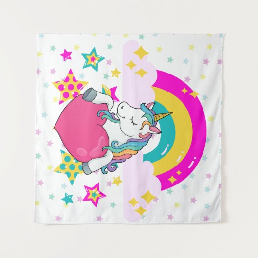 Rainbow Unicorn mit Sternen Wandteppich (Vorderseite (Horizontal))