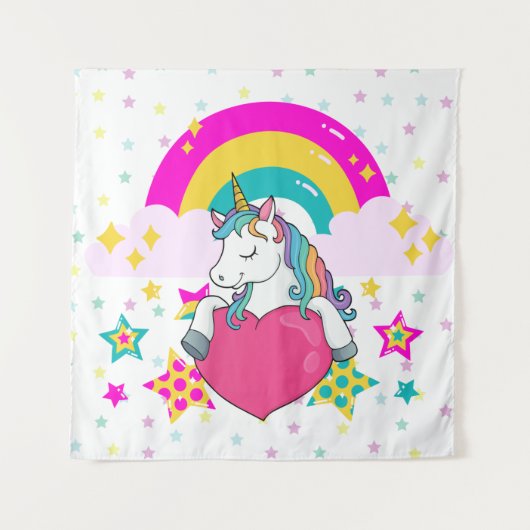 Rainbow Unicorn mit Sternen Wandteppich (Vorderseite)